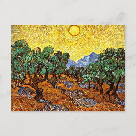 Van Gogh - Olivenbäume mit gelbem Himmel und Sun P Postkarte (Vorderseite)