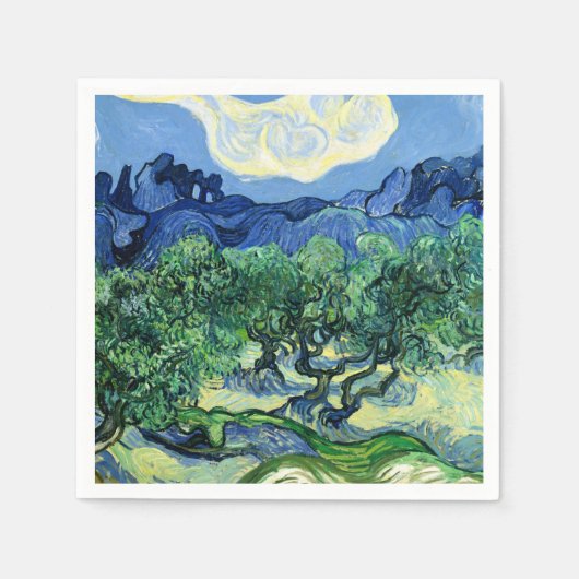 Van Gogh - Olivenbäume mit Hintergrund der Alpille Serviette (Vorderseite)