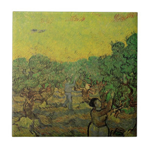 Van Gogh Olivenhain mit Erntefiguren Vintage-Kunst Fliese