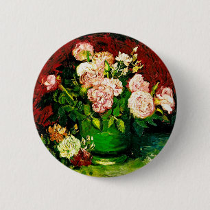 Van Gogh Peonies und Rose Button