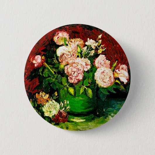 Van Gogh Peonies und Rose Button (Vorderseite)