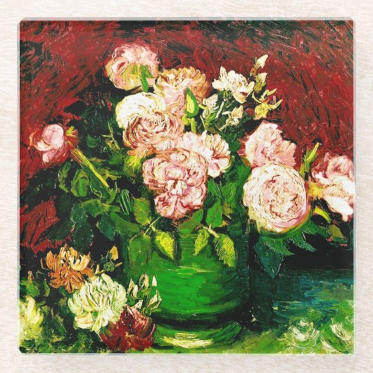 Van Gogh Peonies und Rose Glasuntersetzer (Vorderseite)