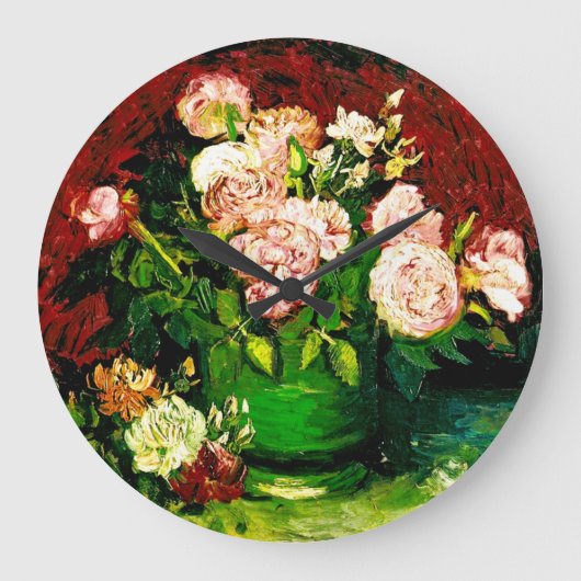 Van Gogh Peonies und Rose Große Wanduhr (Vorderseite)