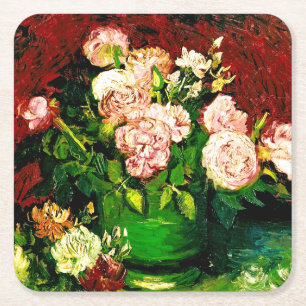 Van Gogh Peonies und Rose Rechteckiger Pappuntersetzer