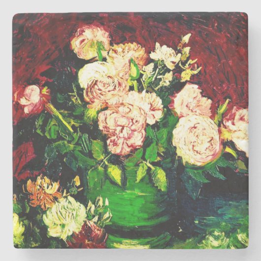 Van Gogh Peonies und Rose Steinuntersetzer (Vorderseite)