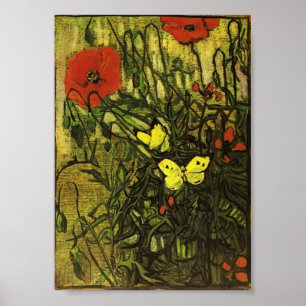Van Gogh - Poppies und Schmetterlinge Poster