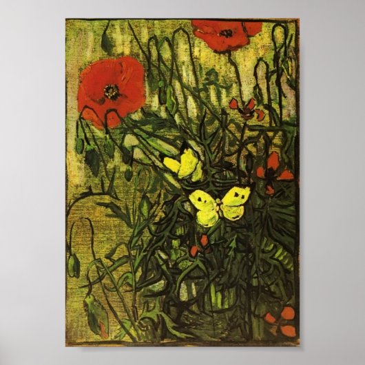 Van Gogh - Poppies und Schmetterlinge Poster (Vorne)