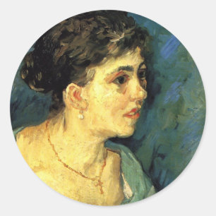Van Gogh, Porträt einer Frau in Blau, Vintage-Kuns Runder Aufkleber