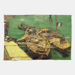 Van Gogh Quay mit Männern entladen Sand Barges Geschirrtuch