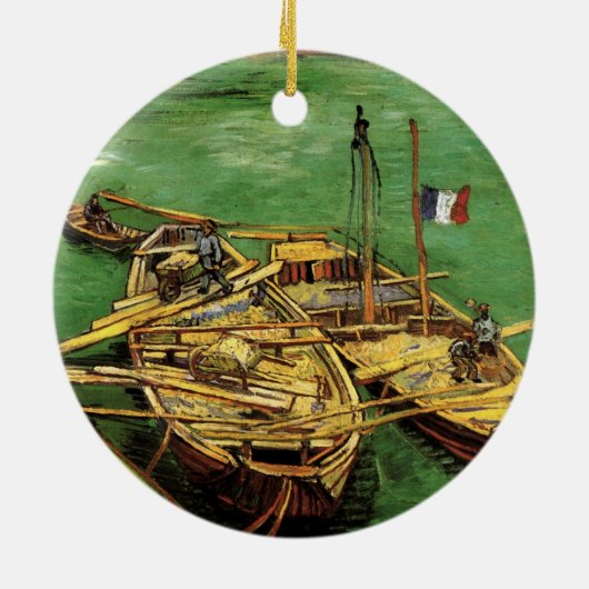 Van Gogh Quay mit Männern entladen Sand Barges Keramik Ornament (Hinten)