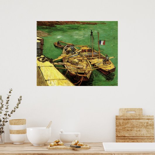 Van Gogh Quay mit Männern entladen Sand Barges Poster (Küche)