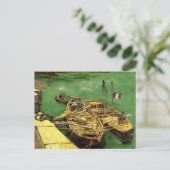 Van Gogh Quay mit Männern entladen Sand Barges Postkarte (Stehend Vorderseite)