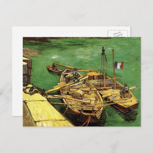 Van Gogh Quay mit Männern entladen Sand Barges Postkarte (Vorne/Hinten)