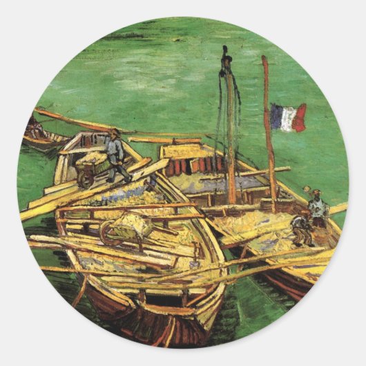 Van Gogh Quay mit Männern entladen Sand Barges Runder Aufkleber (Vorderseite)