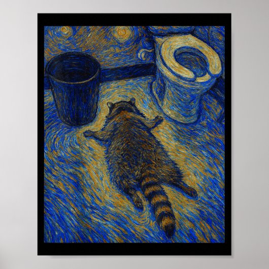 Van Gogh Raccoon Drunk Pes Out In Bathroom Meme  Poster (Vorne)
