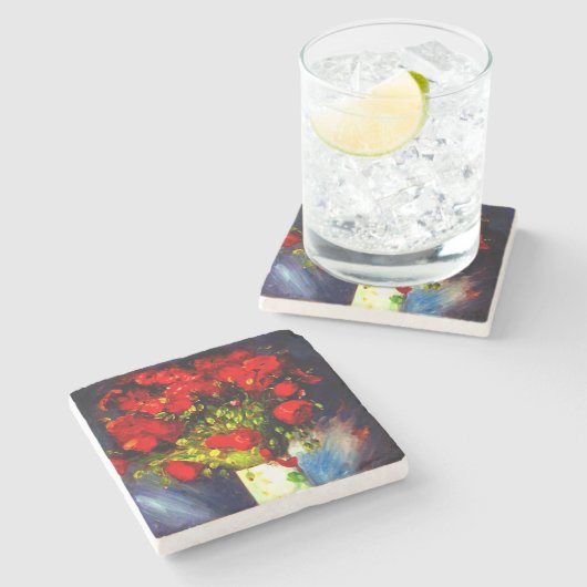 Van Gogh Red Poppies Steinuntersetzer (Seitenansicht)
