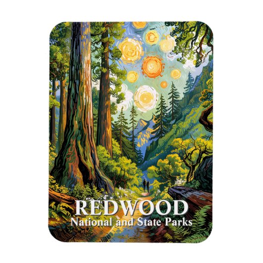 Van Gogh Redwood National Park Hiking Trail Modern Magnet (Vertikal)