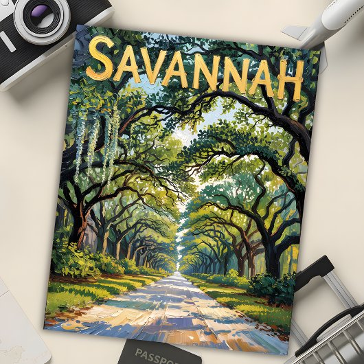 Van Gogh Retro Savannah Georgia Oak Avenue Travel Postkarte