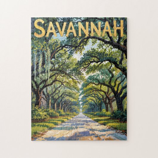 Van Gogh Retro Savannah Georgia Oak Avenue Travel Puzzle (Vertikal)
