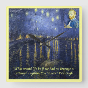 Van Gogh Rhone Starry Night & Quote Wall Clock Quadratische Wanduhr