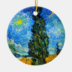 Van Gogh Road mit Cypress und Star Keramik Ornament