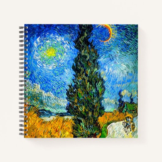Van Gogh Road mit Cypress und Star Notizblock (Vorderseite)