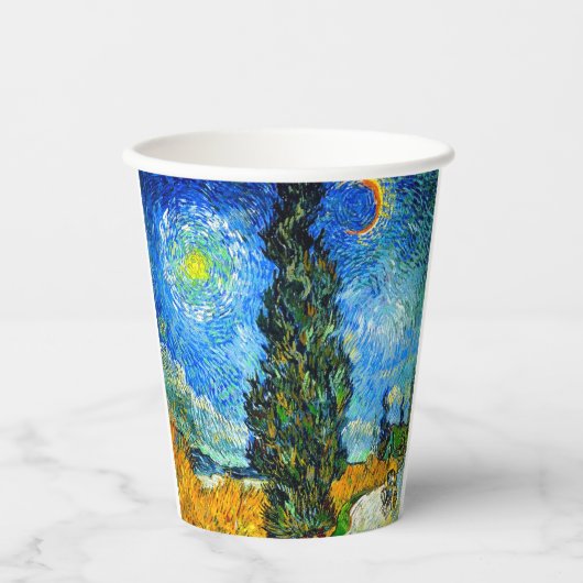 Van Gogh Road mit Cypress und Star Pappbecher (Vorderseite)