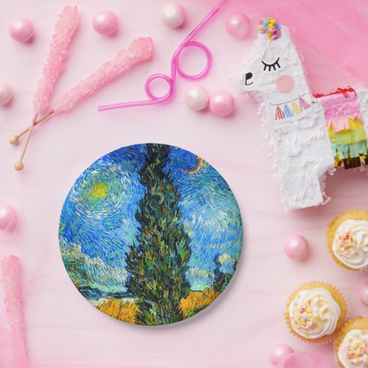 Van Gogh Road mit Cypress und Star Pappteller (Party)
