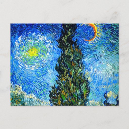 Van Gogh Road mit Cypress und Star Postkarte (Vorderseite)