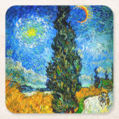 Van Gogh Road mit Cypress und Star Rechteckiger Pappuntersetzer (Vorderseite)