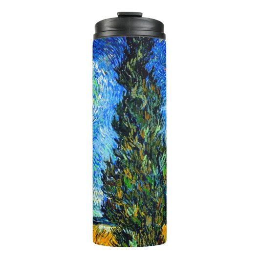 Van Gogh Road mit Cypress und Star Thermosbecher (Vorderseite)