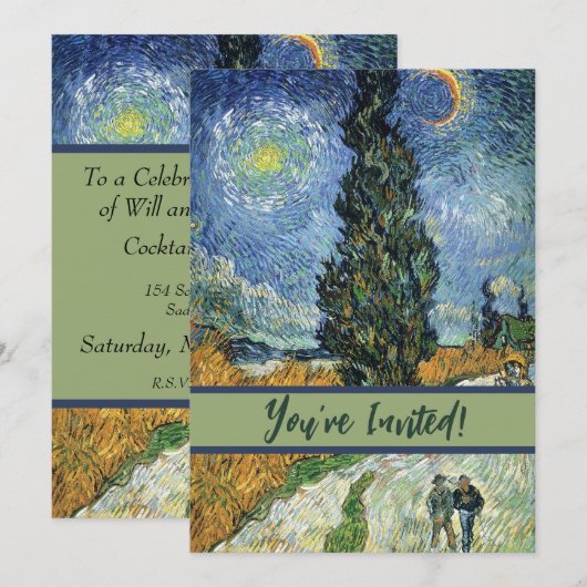 Van Gogh Road mit Cypressionismus Einladung (Vorne/Hinten)