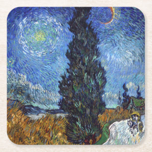 Van Gogh Road mit Cypressionismus Rechteckiger Pappuntersetzer