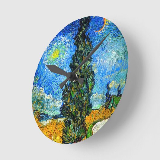 Van Gogh Road with Cypress and Star Runde Wanduhr (Winkel)