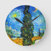 Van Gogh Road with Cypress and Star Runde Wanduhr (Vorderseite)