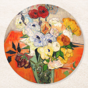 Van Gogh Rose und Anemones Runder Pappuntersetzer