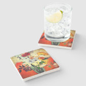Van Gogh Rose und Anemones Steinuntersetzer (Seitenansicht)