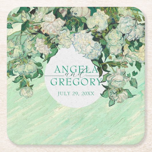 Van Gogh Roses Wedding Paper Coaster Rechteckiger Pappuntersetzer (Vorderseite)