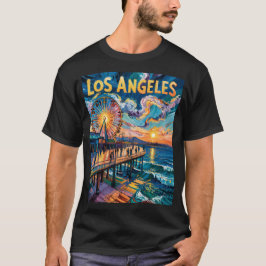 Van Gogh Santa Monica Pier Los Angeles Colorful T-Shirt