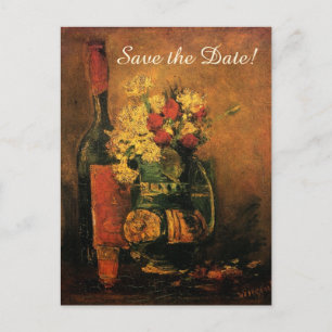 Van Gogh Save the Date mit Blumen und Wein! Ankündigungspostkarte