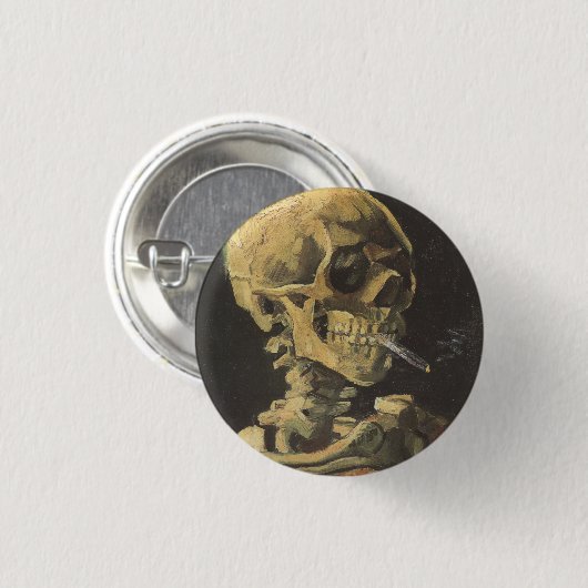 VAN GOGH - Schädel mit Zigarette 1885 Button (Vorne & Hinten)