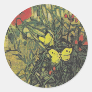 Van Gogh Schmetterling Mohnblumen Blumen Frieden S Runder Aufkleber