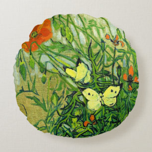 Van Gogh - Schmetterlinge und Mohn Rundes Kissen