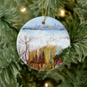 Van Gogh-Schneelandschaft mit Arles im Hintergrund Keramik Ornament