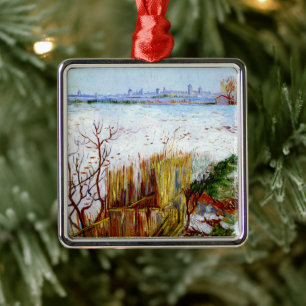 Van Gogh-Schneelandschaft mit Arles im Hintergrund Ornament Aus Metall