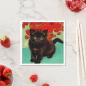 Van Gogh Schwarze Katze Rote Blumen Serviette (Beispiel)