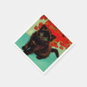 Van Gogh Schwarze Katze Rote Blumen Serviette (Ecke)