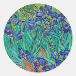 Van Gogh Schwertlilien. Blaue florale Vintage-Impr Runder Aufkleber