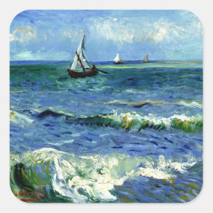 Van Gogh - Seascape Quadratischer Aufkleber
