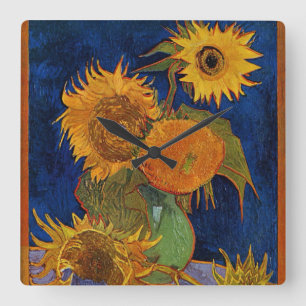 Van Gogh Sechs Sonnenblumen Florale Kunst HD Quadratische Wanduhr